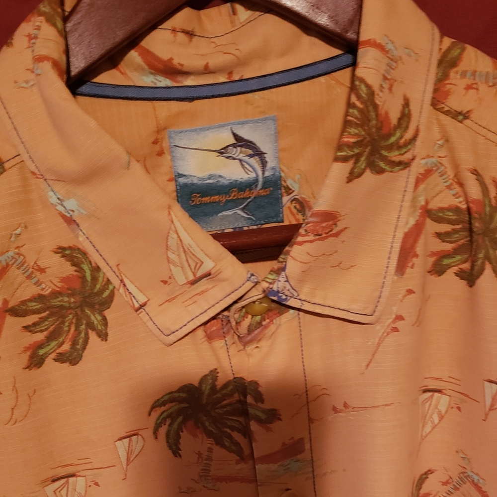 Men's Orange Tommy Bahama Shirt 100% Silk Size XXL